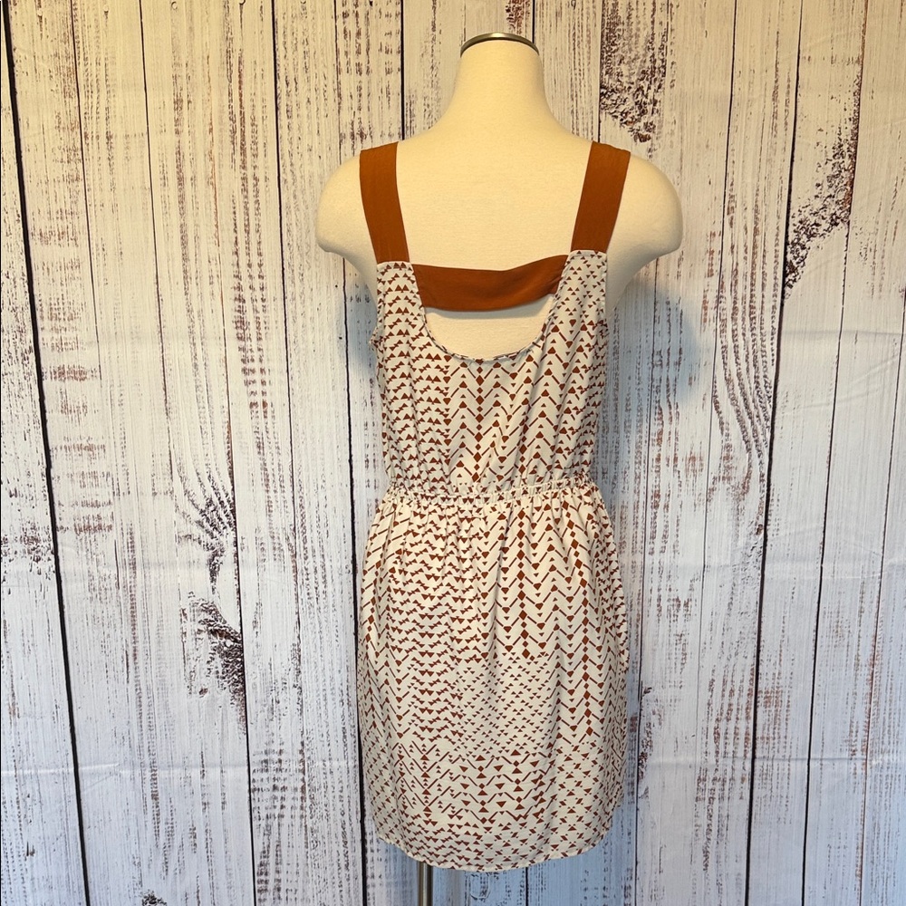 Lush Cream Mini Dress with Rust Straps and Geometric Print - Picture 3 of 7